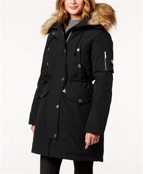 michael michael kors faux-fur trim down parka coat|Faux Fur Trim Woven Parka .